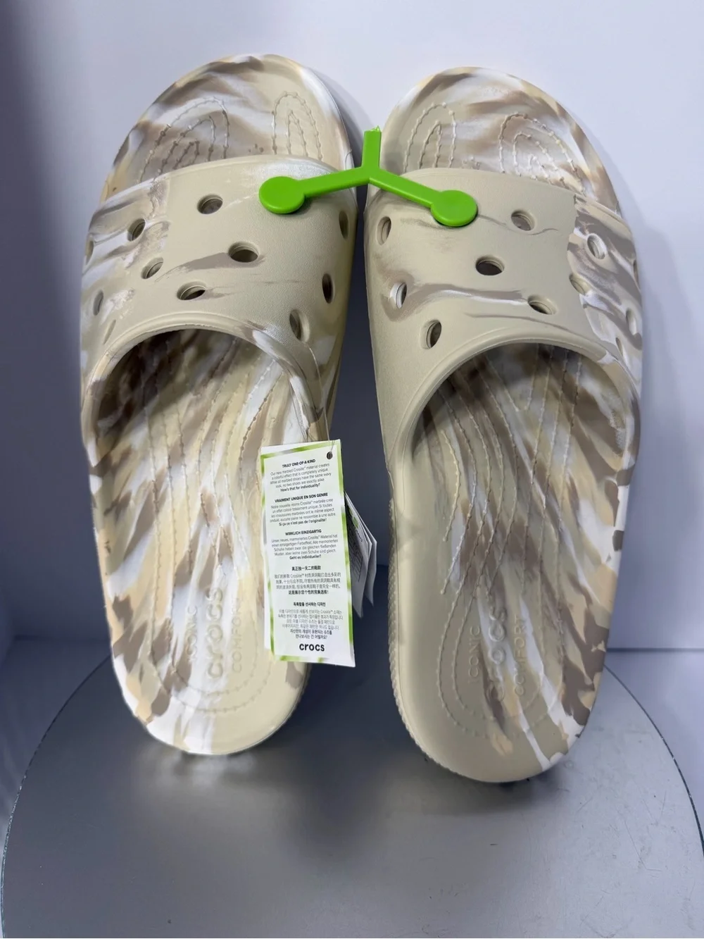 CROCS mens Beige Marble Print Slide Sandals size 14 New w tags